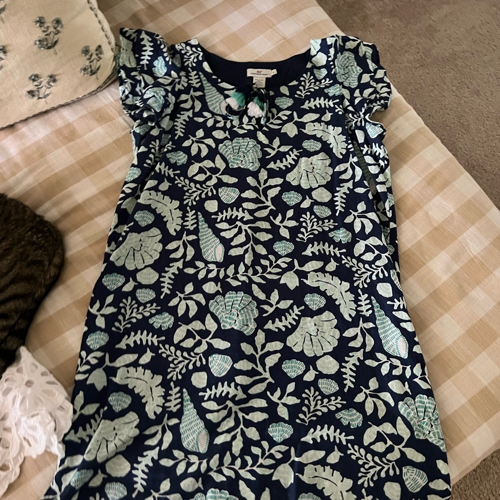 Vineyard Vines Navy and Teal Patterned Dress